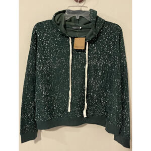Earthbound Womens XL Green Splatter Crop Style Hooded Pullover Sweater NWT!M1024